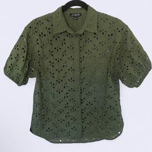 J. Crew Sage Green Eyelet Top